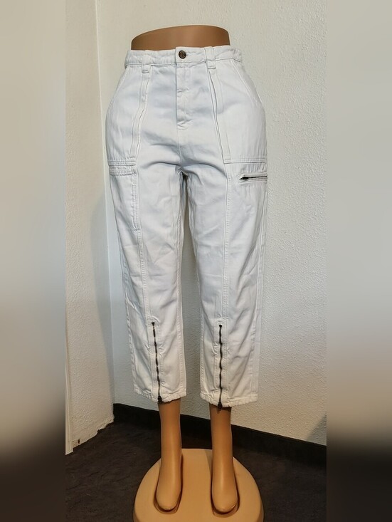 Zara Denim - Zara White Cargo Barrel Leg Pants with Ankle Zips